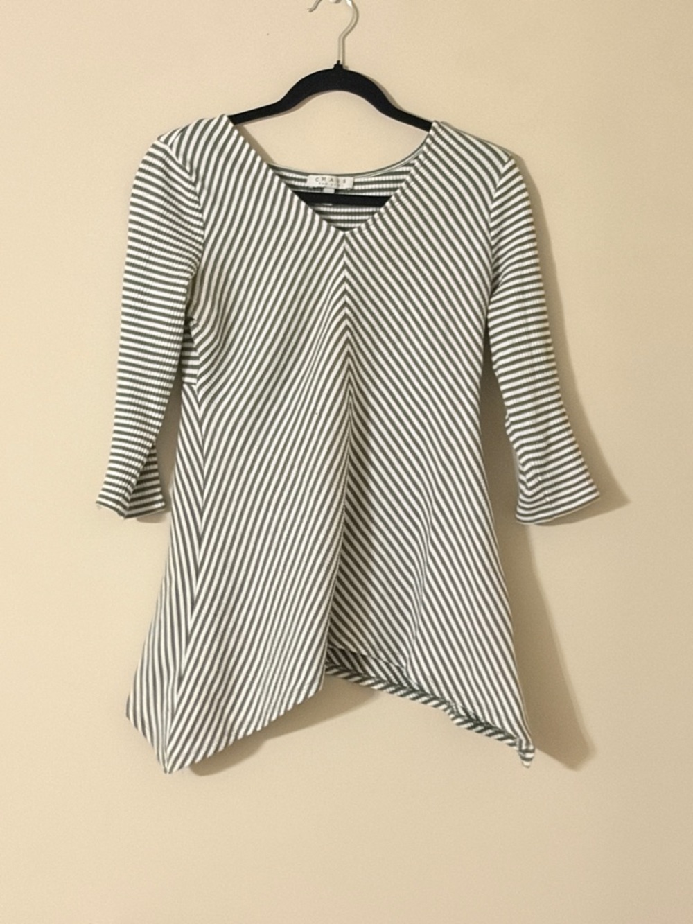 Chaus Black & White Asymmetrical Striped V-Neck Dress